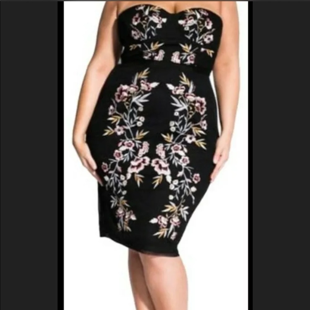 City Chic 16 Black Embroidered Floral Dress